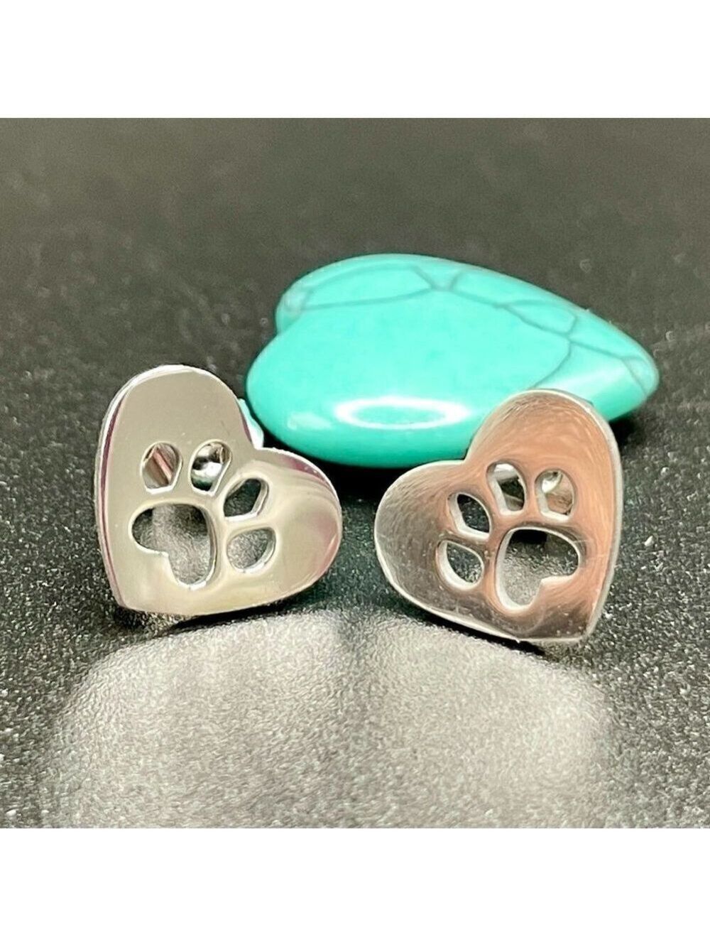 Pawprint and Heart Stainless Steel Stud Small Earrings #1240